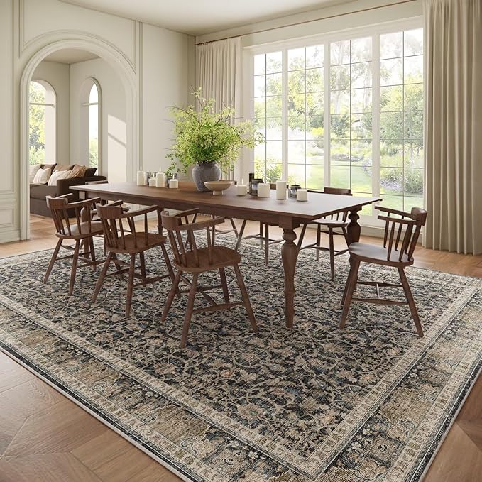 Washable 9x12 Area Rugs for Living Room, Boho Non-Slip Vintage Distress Lager - Image 3