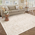 Beige Area Rug 5x7 Machine Washable Vintage Living Room Distressed Non Slip by PureCozy