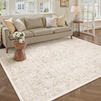 Beige Area Rug 5x7 Machine Washable Vintage Living Room Distressed Non Slip by PureCozy