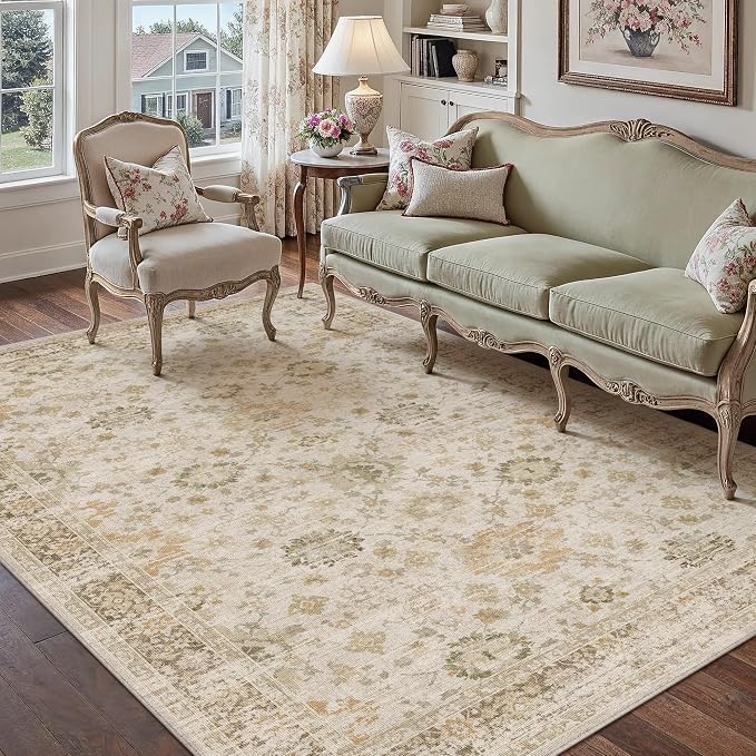 Beige 5x7 Area Rug Non Slip Vintage Living Room Distressed Machine Washable by PureCozy