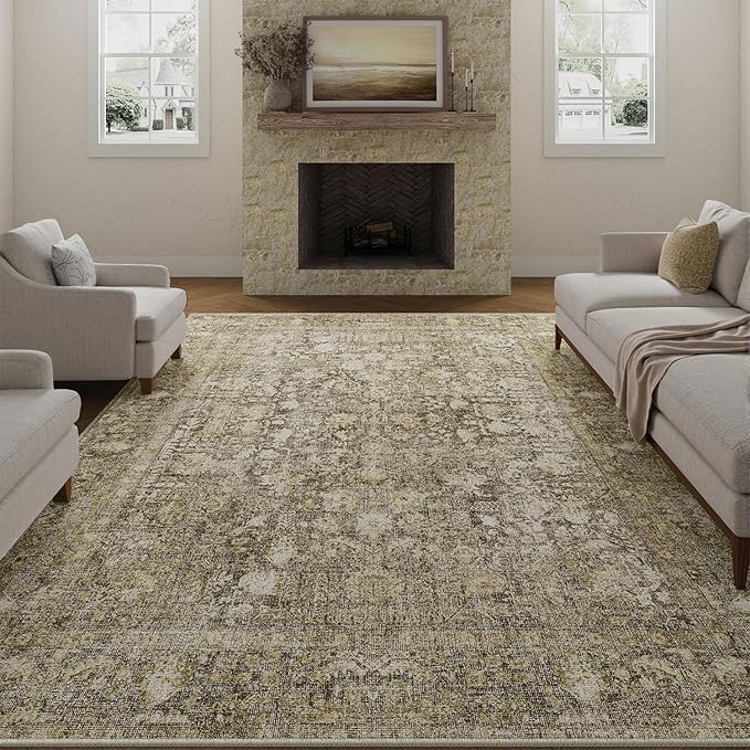 Brown Area Rug 5x7 Machine Washable Vintage Living Room Distressed Non Slip - Image 5