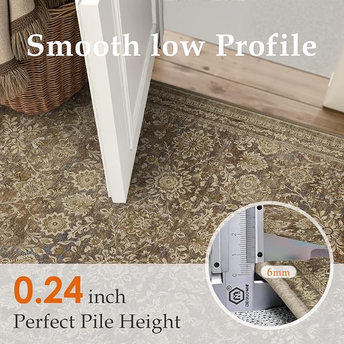 2x6 Runner Rug Brown Vintage Hallway Carpet Indoor Kitchen Washable Living Room - Image 3