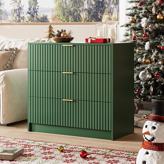 Green Fluted Dresser for Bedroom, 32 Inch Wide Nightstand - Image 8