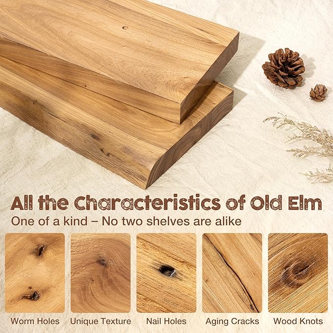 fuqing Floating Shelves for Wall, 72 inch Rustic Solid Elm Wood Floating Shelves - Image 5