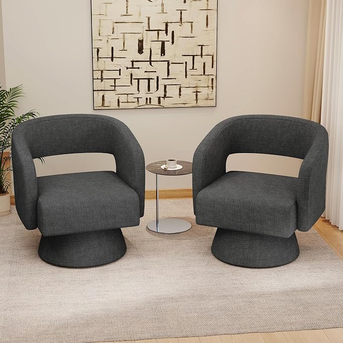 Swivel Accent Chair, Modern Comfy Chenille Barrel Chairs, Oversized Upholstered - Image 9