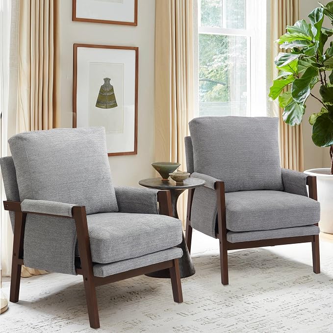 Grey Accent Chair for Bedroom & Living Room, Mid Century Modern Accent Arm Chair - Image 8