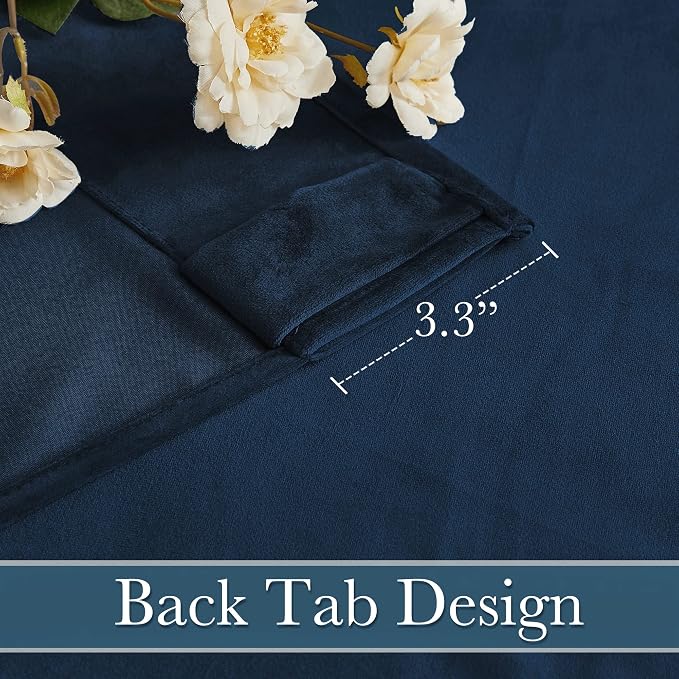 RYB HOME Navy Velvet Curtains 92 inches, Back Tab Soft Fabric Room Darkening - Image 4