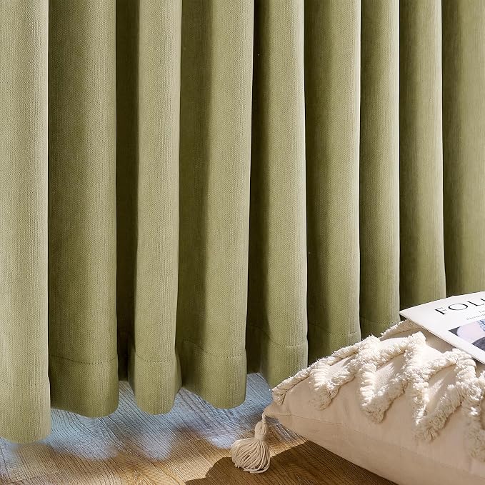 jinchan Chenille Blackout Curtains 96 Inches Long 2 Panels Sage Green Thermal - Image 9