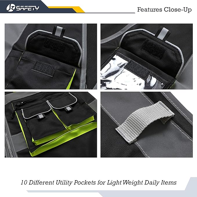 JKSafety 10 Pockets Black Color Safety Vest Zipper Front - Image 2