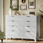 Fluted Dresser with 8 Drawers, Wooden Dresser TV Stand, Wood Closet Clothes - Image 3