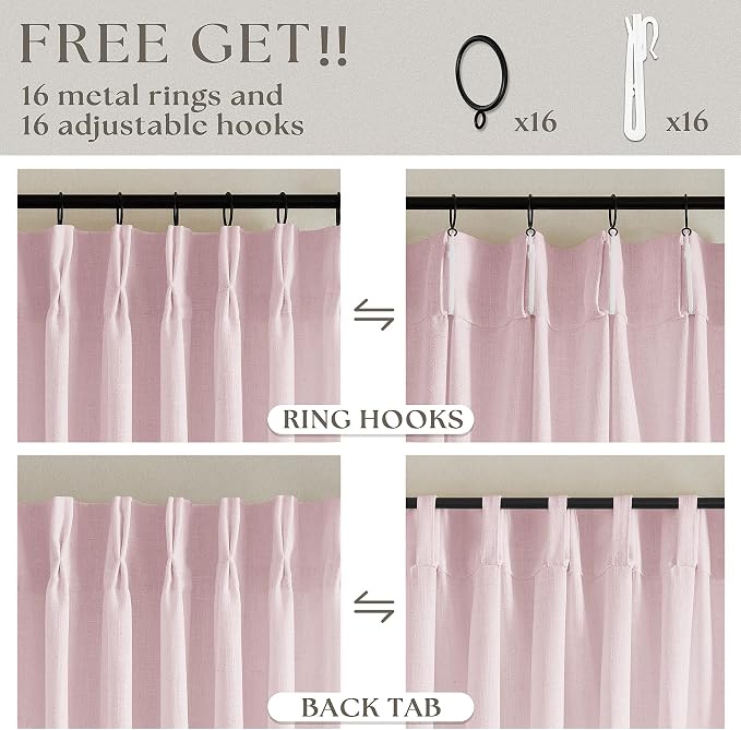 Elegant Blush Pink Semi Sheer 102 Inch Curtains Cotton Linen Textured - Image 5