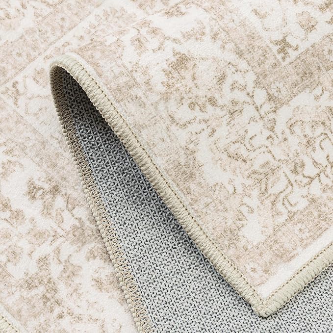 Beige Area Rug 5x7 Machine Washable Vintage Living Room Distressed Non Slip - Image 5