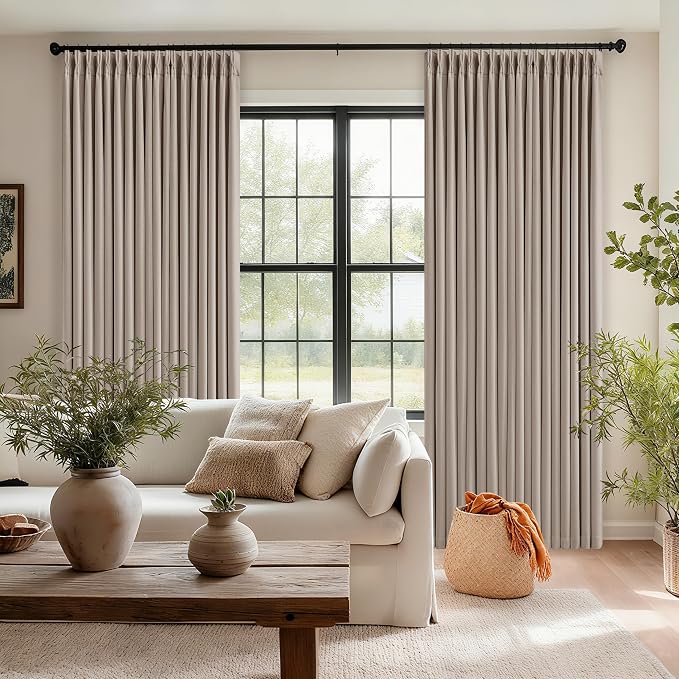 Viral Pleated Blackout Burlap 120 Inch Long Curtains Neutral Pinch Pleated - Image 8
