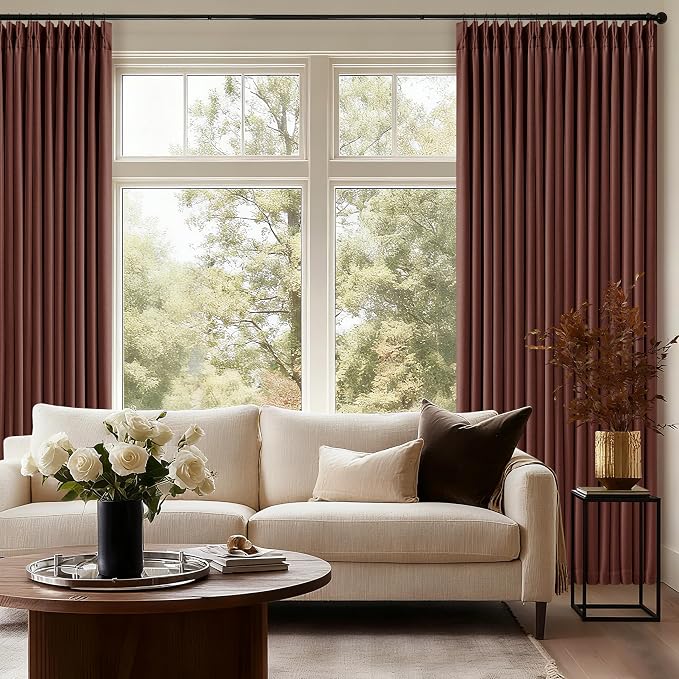 Brick Brown Pinch Pleated Blackout Linen Curtains 120 Inches Long - Image 7