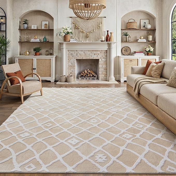 Ivory 6x9 Area Rug Moroccan Shag Living Room Washable Carpet Soft Non Shedding - Image 4