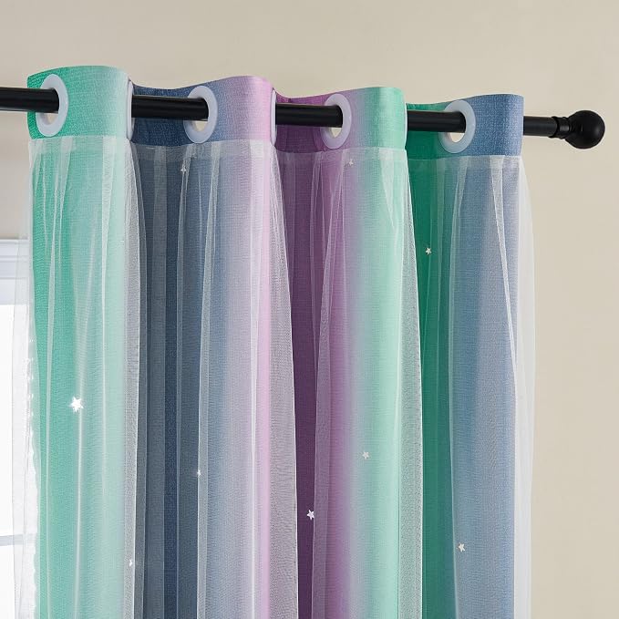 XiDi Curtains for Bedroom Decor, Rainbow Purplgreen grey34/90 - Image 2