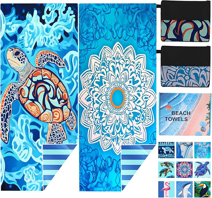 2 Pack Microfiber Beach Towel Oversized 71"x32" Sand Free Quick Dry Absorbent by UISGONG