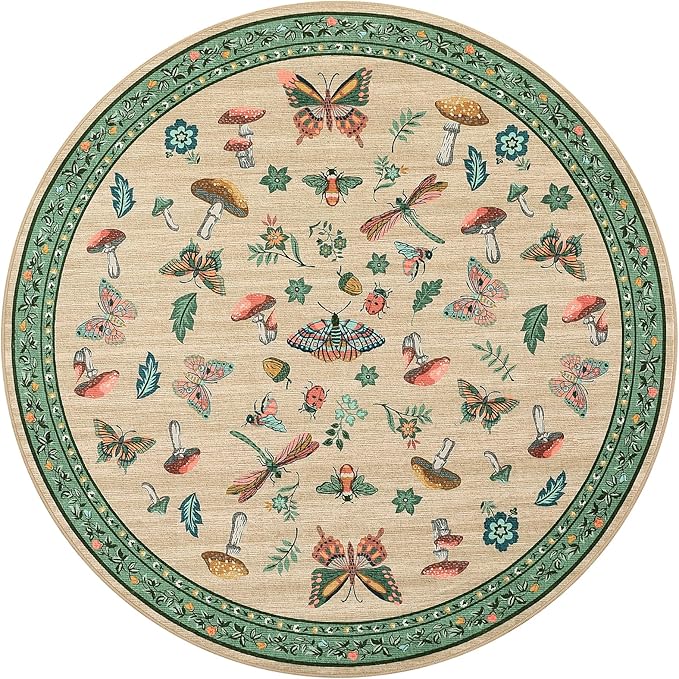 Mushroom Insect 4ft Round Rug Washable Non-Slip Soft Ultra-Thin Small Boho - Image 4