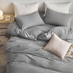 MooMee Striped Duvet Cover Set 100% Washed Cotton Linen Like Textured - Image 4