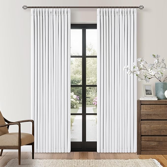 Snow White Pleated Linen Blackout Curtains 84 Inches Long by Twodrapes