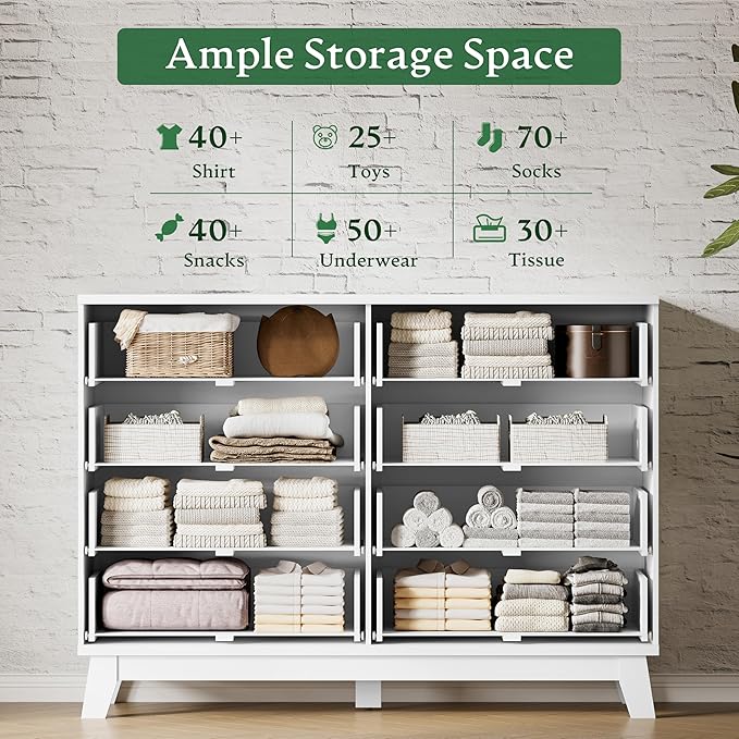 Fluted Dresser with 8 Drawers, Wooden Dresser TV Stand, Wood Closet Clothes - Image 4