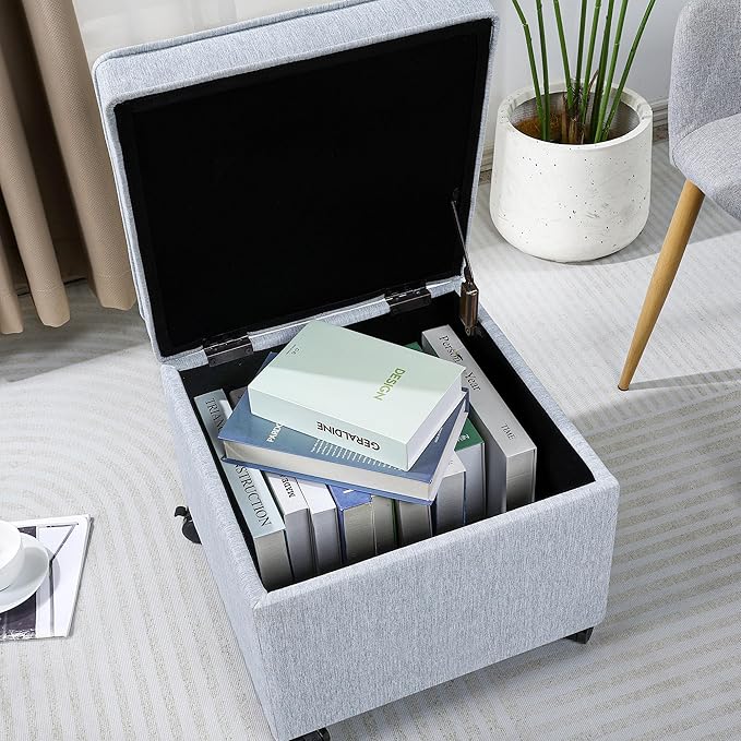 Adeco 17.5" Square Fabric Ottoman - Image 4