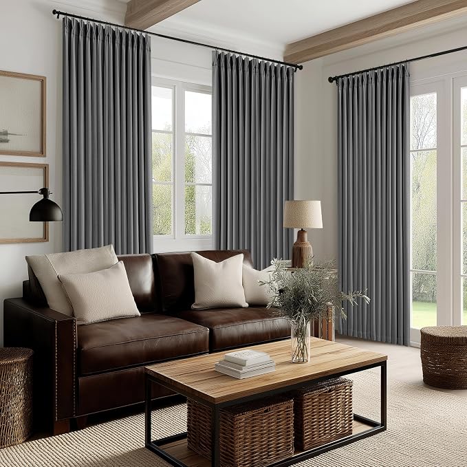 Charcoal Grey 120 Inch Blackout Pinch Pleated Curtains 2 Panel Set - Image 7