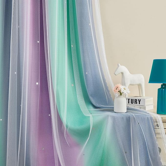 XiDi Curtains for Bedroom Decor, Rainbow Purplgreen grey34/90 by Addsomecolortolife
