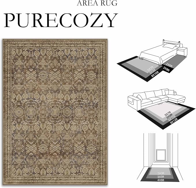 2x6 Runner Rug Brown Vintage Hallway Carpet Indoor Kitchen Washable Living Room - Image 2
