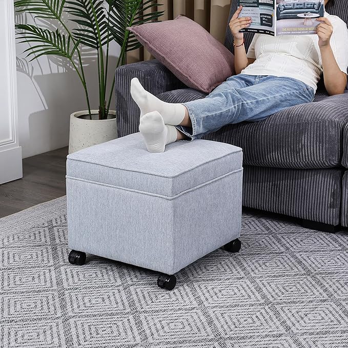 Adeco 17.5" Square Fabric Ottoman - Image 5