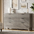 Fluted Dresser with 6 Drawers, Wooden Dresser TV Stand, Wood Closet Clothes - Image 3