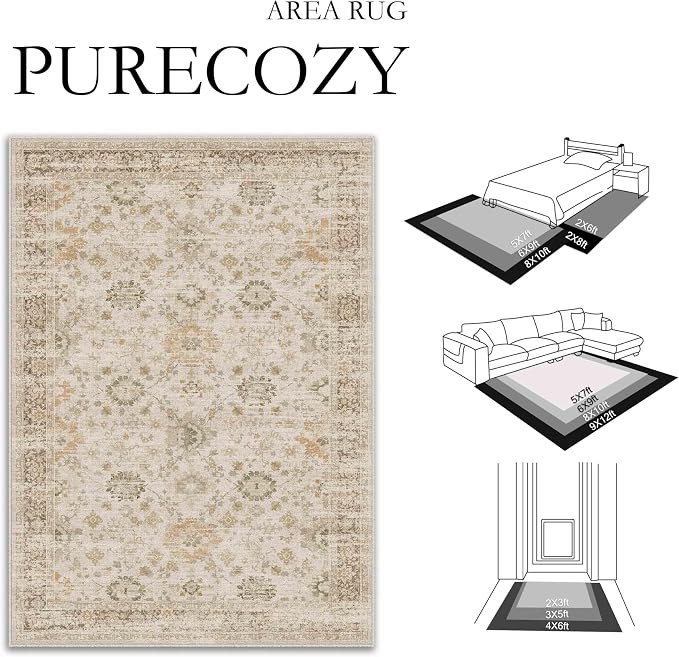 Beige 5x7 Area Rug Non Slip Vintage Living Room Distressed Machine Washable - Image 8