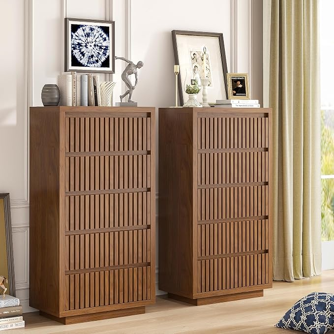 Fluted Tall 5 Drawer Dresser, Mid Century Dresser - Image 6