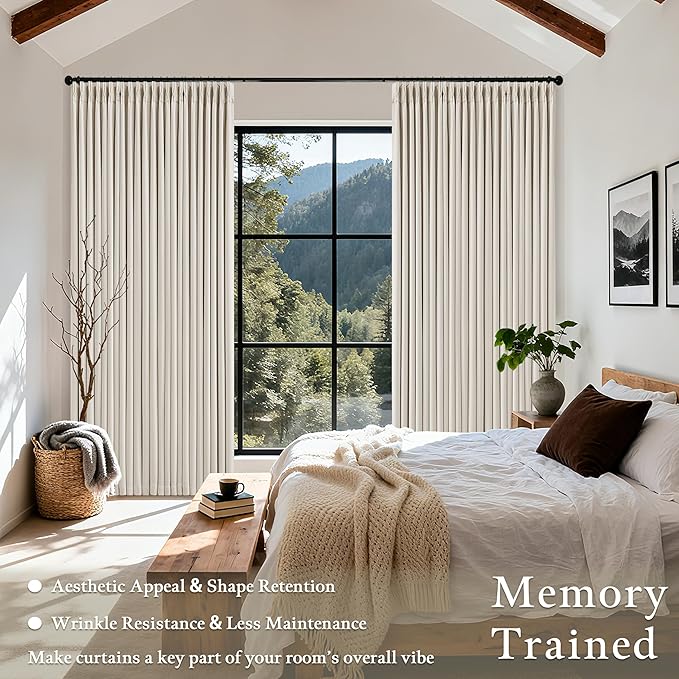 Pinch Pleated Blackout 102 Inch Curtains 70 Inch Wide Linen Dual Layer - Image 5