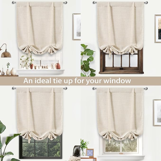 DriftAway Double Layer Linen Blackout Tie Up Curtains Thermal Insulated Fully - Image 8