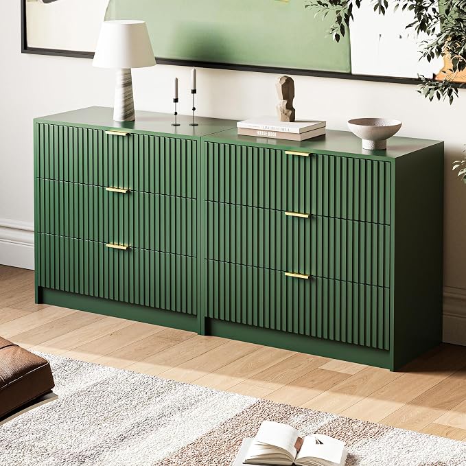 Green Fluted Dresser for Bedroom, 32 Inch Wide Nightstand - Image 3
