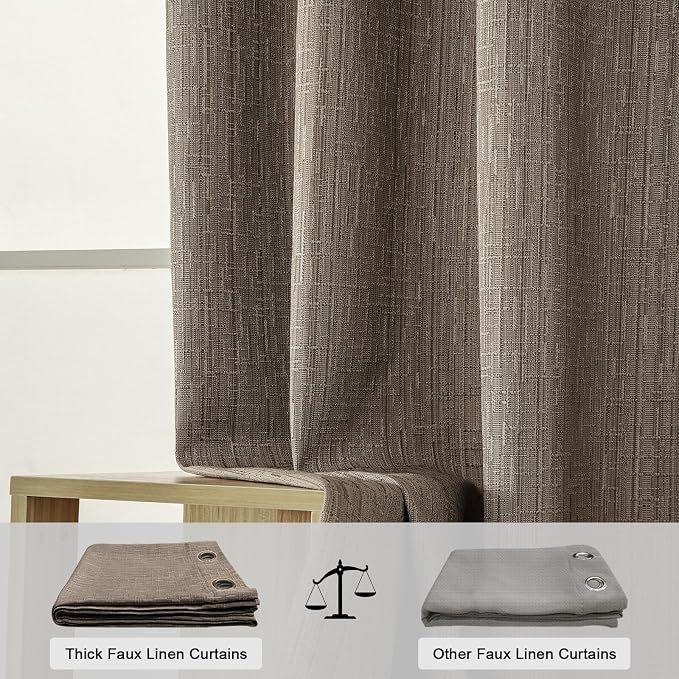 Extra Long Linen Curtains 144 inch Length 2 Panels Thick Faux Linen Blended - Image 6