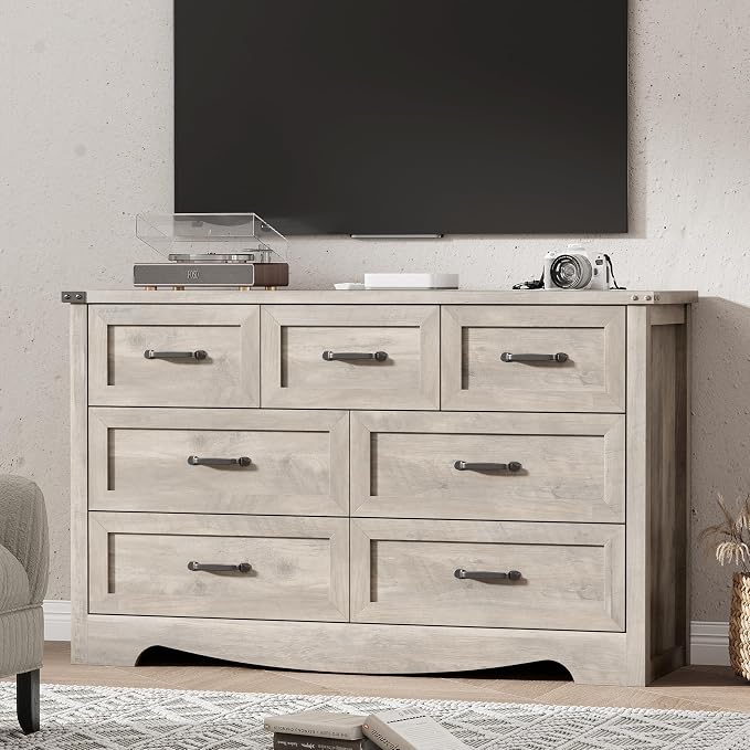 Dresser for Bedroom with 7 Drawers, Wood Dresser TV Stand, Wooden Closet - Image 7
