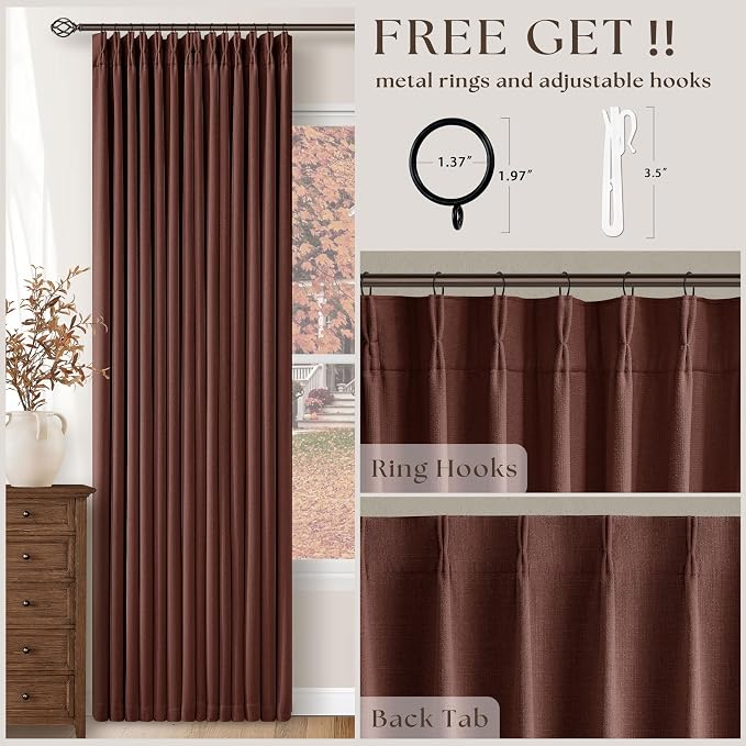 Chestnut Brown Pleated Linen Blackout Curtains 84 Inches Long - Image 5