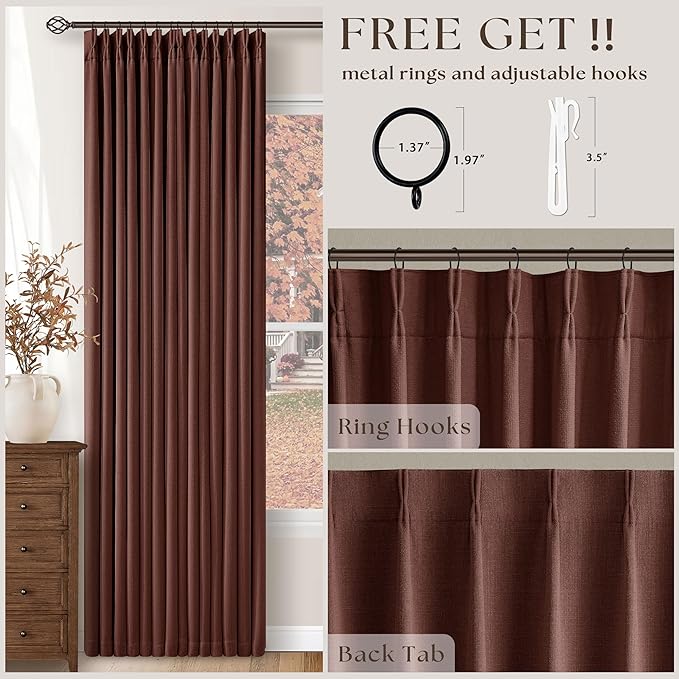 Chestnut Brown 100 Inch Floor Length Linen Blackout Curtains - Image 5