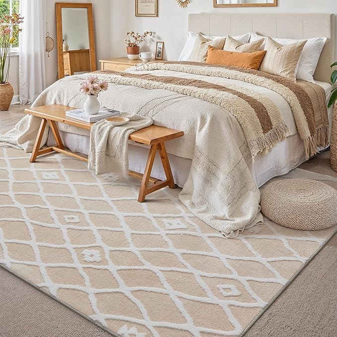 Ivory 6x9 Area Rug Moroccan Shag Living Room Washable Carpet Soft Non Shedding - Image 3
