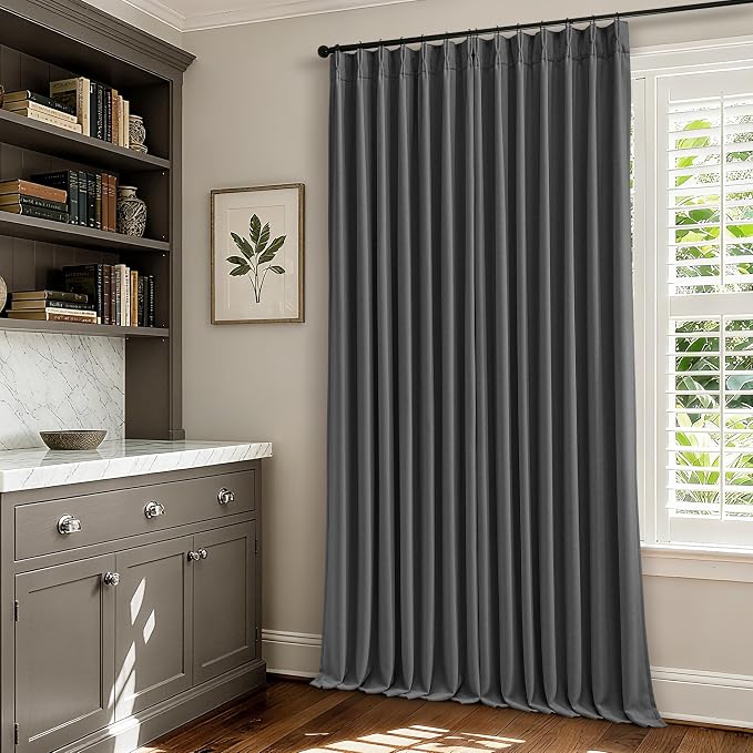 Charcoal Grey 120 Inch Blackout Pinch Pleated Curtains 2 Panel Set - Image 8