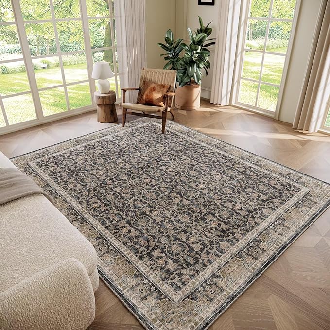 Washable 5x7 Area Rugs for Living Room, Boho Non-Slip Vintage Distress Rugs for by Hedwior