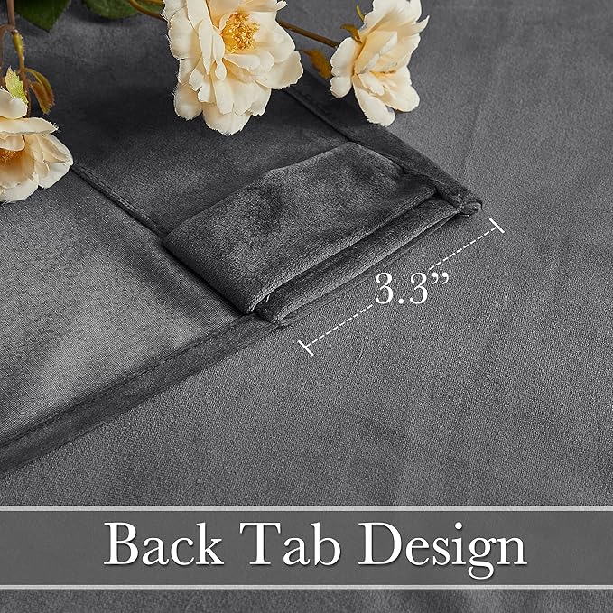 RYB HOME Grey Velvet Curtains 102 inches, Back Tab Soft Fabric Room Darkening - Image 4
