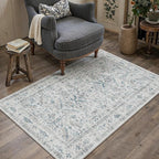 Blue 3x5 Entryway Rug Vintage Area Carpet Indoor Office Washable Door Mat by PureCozy
