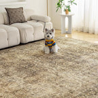 FMFUNCTEX 5x7 Washable Area Rug Neutral Vintage Brown Non Slip Low Pile - Image 4