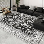 Area Rugs 5x7 Machine Washable Floral Rug Non Silp Faux Wool Vintage Soft Black by OLFRUGDTRUG