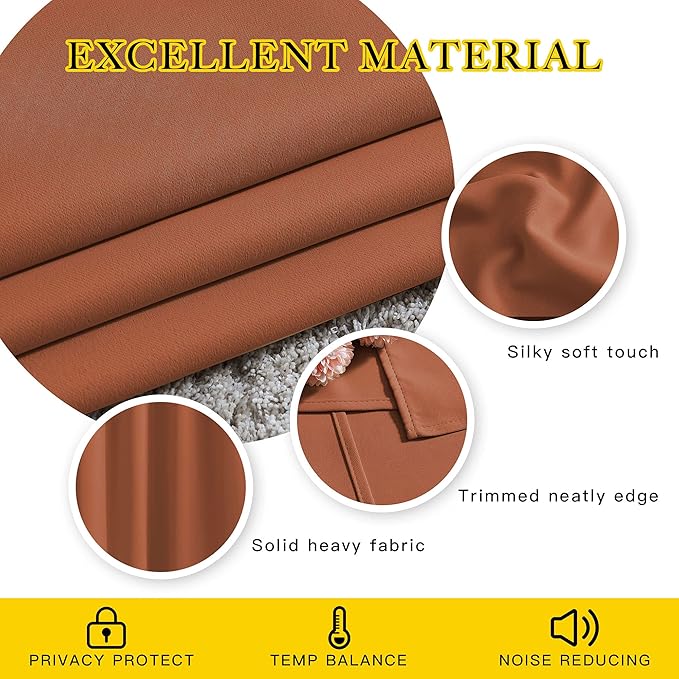 NICETOWN Burnt Orange Window Treatments 66 inch Length 2 Panels Set, Grommet - Image 4