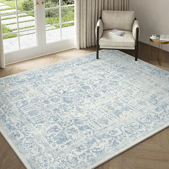 Blue Area Rug 3x4 Office Entryway Rug Machine Washable Kitchen Vintage - Image 6