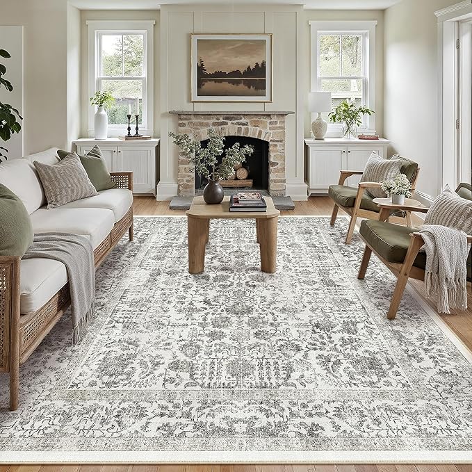 Black Area Rug 6x9 Machine Washable Vintage Living Room Distressed Non Slip - Image 6